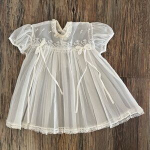 Vtg Carol Joy Creation Baby Christening Baptism Dress White Sheer Embroidery 70s